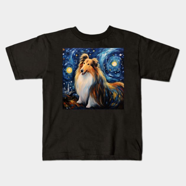 Rough Collie Night Kids T-Shirt by NatashaCuteShop